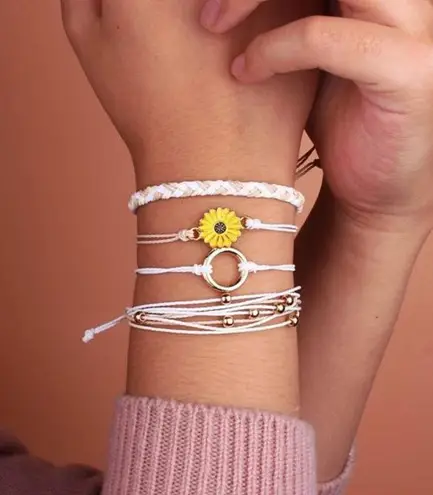 Sunflower String Bracelet Handmade Braided Rope Charms Boho Surfer Bracelet 4Pc
