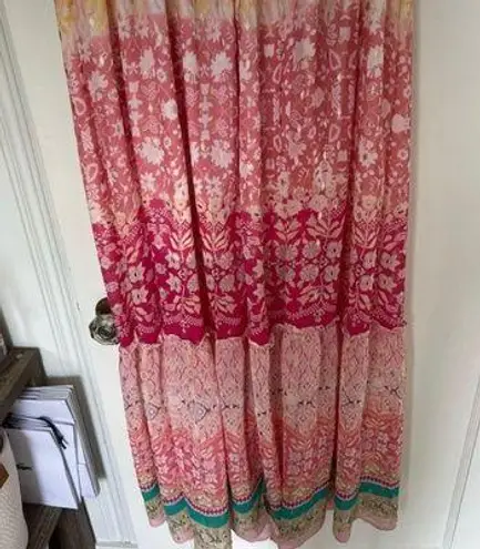 House of Harlow 1960 BOHO TRUFFLED TIERED FLORAL PEACH METALLIC MAXI DRESS NWT