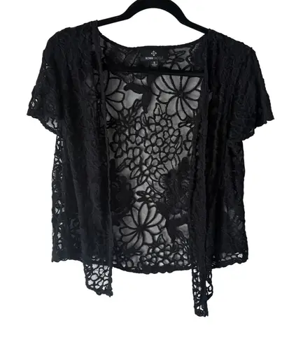 Ronni Nicole Y2k Floral Lace Black Open Front Cardigan Top S Whimsigoth Cottage - Image 1