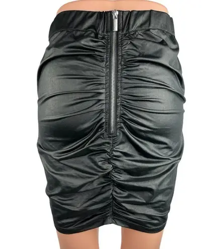 Maniere De Voir Black Faux Leather Ruched Drawstring Mini Pencil Skirt Size 8