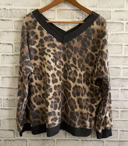 Women’s Cheetah slouchy tunic charcoal color outline super soft sweater Small Tan
