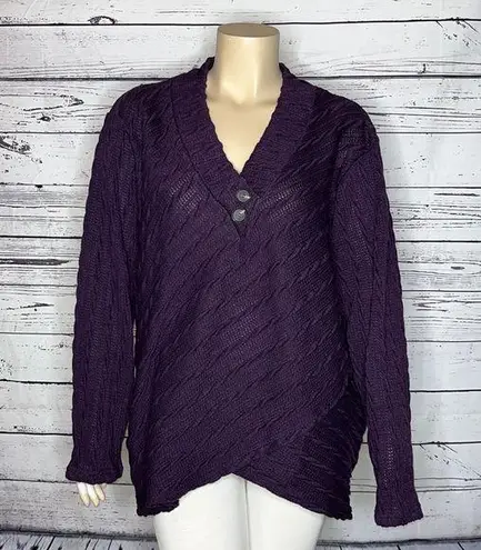 Suzanne Betro Weekend  NWT 4X Purple Cableknit Tulip Hemline V-Neck Sweater Top