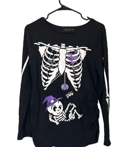 For G & PL Black Maternity Baby Skeleton & Witch Halloween Blouse Women Sz S