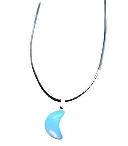 Hand Crafted Opalite Crescent Moon Pendant Corded Necklace Blue