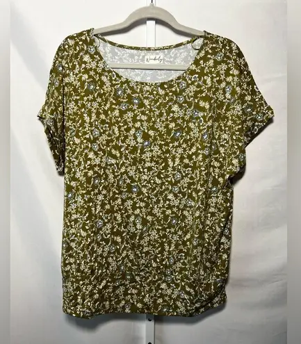 Wonderly Green Floral Pattern Short Sleeve Women’s Blouse