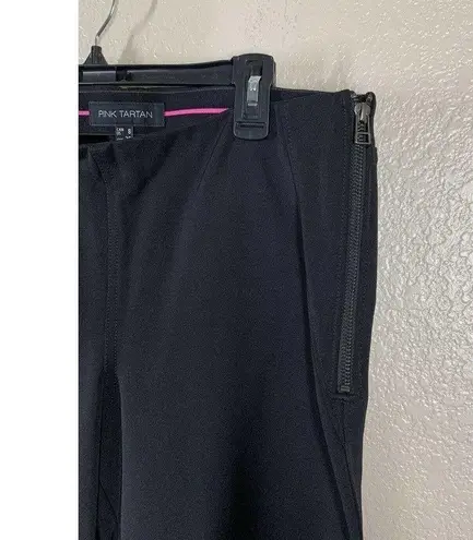 Pink Tartan Black Ponte Knit Pants Size 8 Split Hem Straight Leg