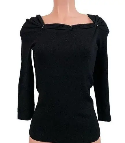 BCBGMAXAZRIA  Black Sweater with Faux Diamond Accents Size Medium