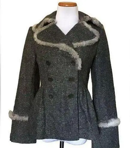 Cynthia Steffe wool tweed Peplum coat rabbit fur trim size 4