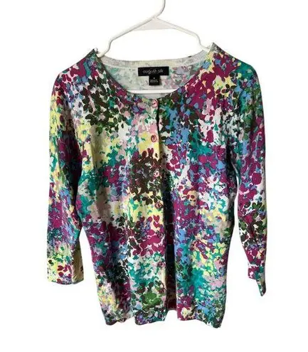 August Silk Women's M Floral Cardigan Sweater Multicolor Long Sleeve
