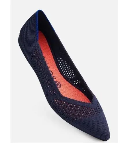 Rothy’s The Point Maritime Lattice Stitch Navy Blue Washable Knit Ballet Flats Size 8