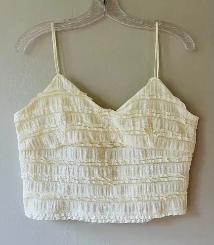 Good Luck Gem GLG XL Beige Lucy Ruffled Lace Tank Crop Top Stretch Semi Lined