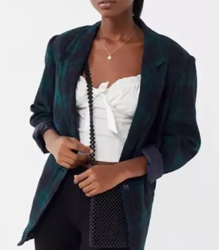 Vintage 80’s Giorgio Sant Angelo Tartan Plaid Wool Blazer Size 10 Green