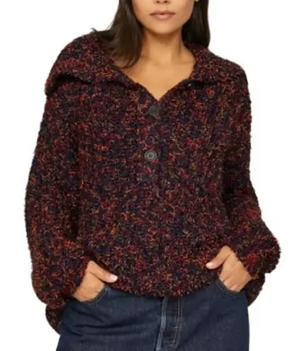 525 America 525 Long Sleeve Henley Oversized Collar Pullover Sweater Blue Large