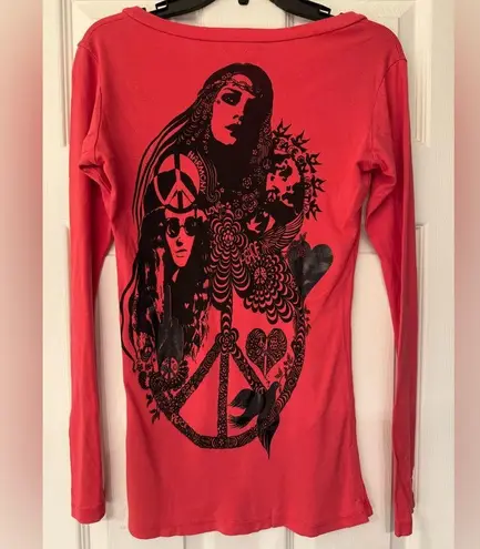 Lauren Moshi Peace Love Harmony Women’s Red Longsleeve Size Small