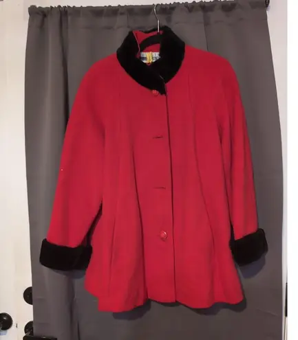 Leslie Fay Women's Medium Red Blazer, Faux Fur Collar & Cuffs, Size 8, Outerwear