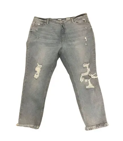 Wonderly Plus Size 22W Cropped Straight Jeans Women Stretch Raw Hem Distressed