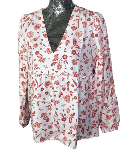 Grace Atwood The Drop Ivory Floral Blouse Size Medium Red