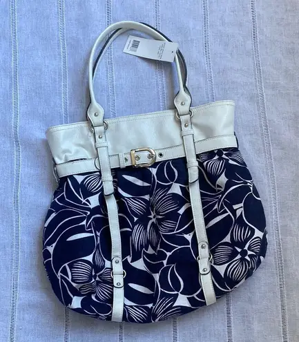 Emilie M NWT Floral Navy and White Shoulder Bag. Blue