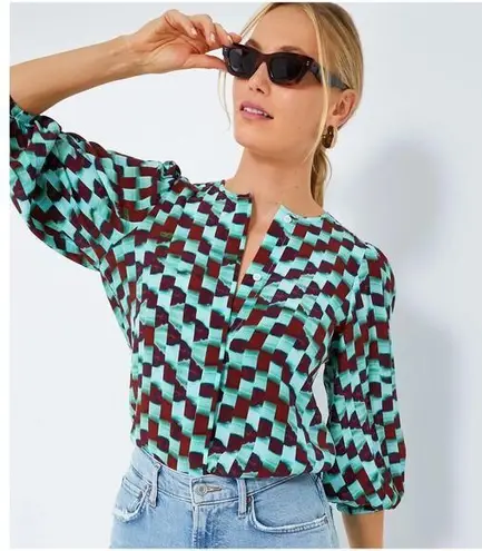 Hunter Bell Subway Tile Finley 3/4 Sleeve Silk Blouse Size Small