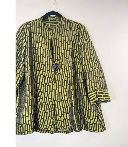 Saint Gil Womens Jacket Green Abstract Jacquard One Button 3/4 Sleeve Classic XL