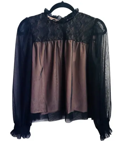 Oliver.O Black and Pink Ruffled Bib Collar Blouse Large black and cream new