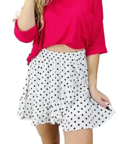 White Birch NWT Polka-Dots Wrap Mini Skirt Women Small Retro Classic Ruffles Bow