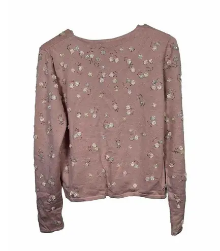 Worth Sweater Cardigan shell cami beaded Flower top fine knit Size S