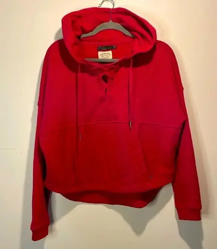 prAna - “Cozy Up Illana” Red Cropped Oversized Lace- Up Detail Hemp Hoodie Size S