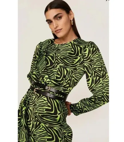 Rent the runway size 4 low cut ronny kobo zebra print green dress ruffle animal