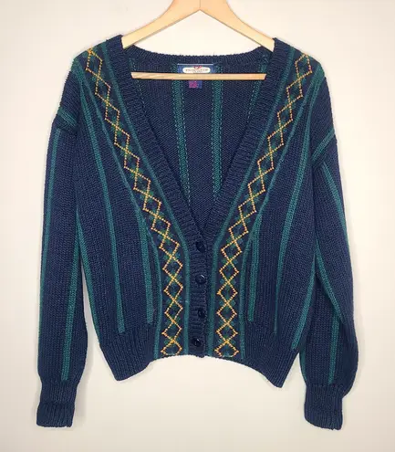 Vintage Princeton Club Plaid Striped Four Button Cardigan 90s Size Medium Green