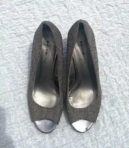 Bandolino Metallic Silver Peep Toe Wedge Heels