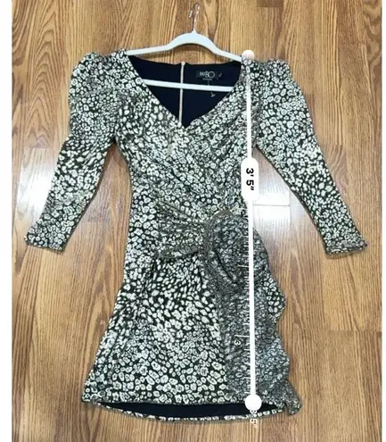 PATBO Gold Metallic lurex mesh fabric Leopard Drape Mini Dress sz 4 Black