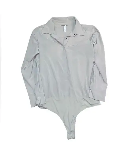 Athleta ‎ River North Sage Green Long Sleeve Button Up Bodysuit Size L