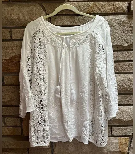 Soft Surroundings 2-pc white rosette lace crotchet embroidery boho top Large