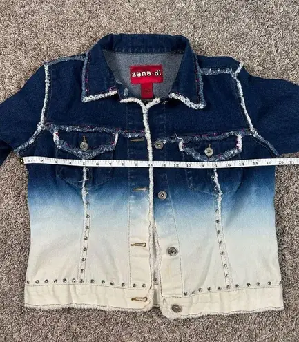 vintage 90s y2k zana di ombre jean denim jacket embellished rhinestone studs L Size L