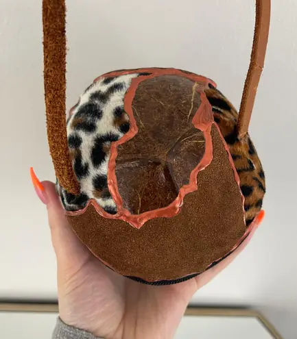 Y2K 90's Vibes Handmade Coconut Animal Print Patchwork Crossbody Purse Brown