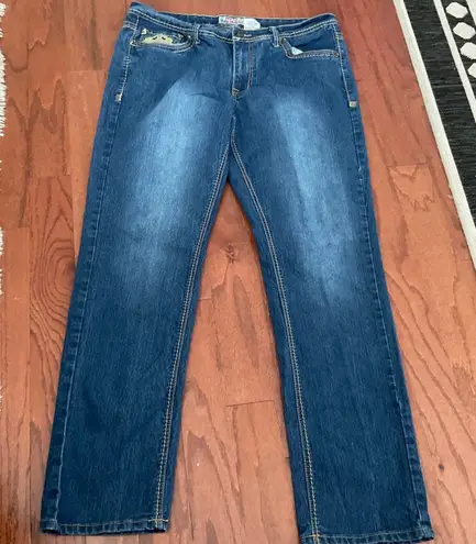 Moto Blues Embellished Jeans Size 14 Dark Wash Denim Studded Pockets Y2K Blue