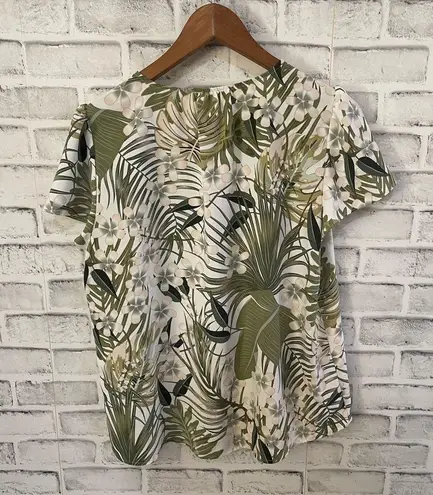 Hilary Radley Women’s tropical print short sleeve v-neck blouse shirt S