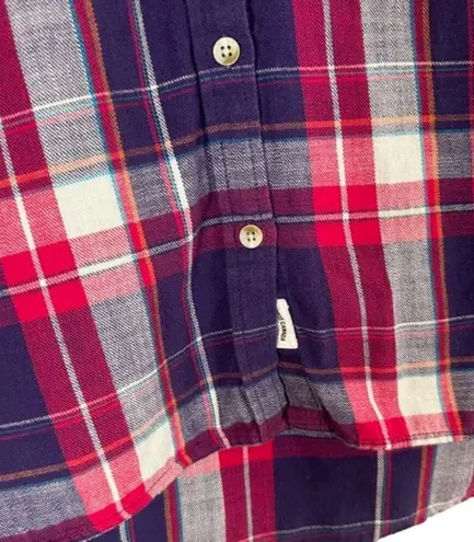 Roots Red Multicolor Plaid Cotton Long Sleeve Button Down Shirt Women Sz XS