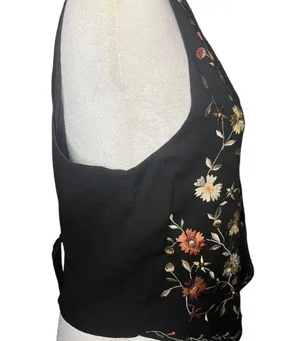 Vintage Boho Embroidered Floral Vest Small Cotton