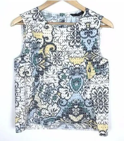 ZARA Perforated Tank Floral Laser-Cut Cut-Outs Cutouts Sleeveless Blouse Top M