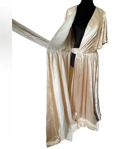 Luxury Champagne Satin Bridal Bridesmaid Formal Glam Wrap Floor Length Dress Size M