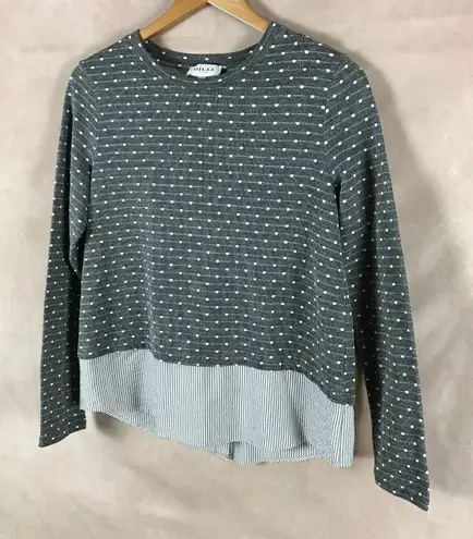 GILLI Gray Long Sleeve Polka Dot Layered Look Knit Top SMALL