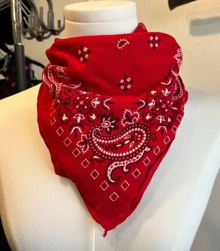 Vintage 90s Red Cotton USA Made Square Bandana Neck Tie