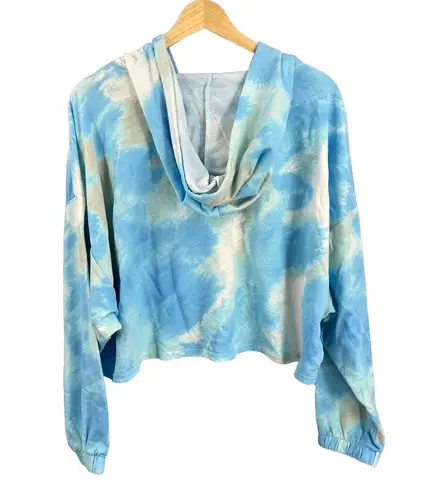 Frayed Jeans Hoodie Size Large Blue Tie Dye Cropped Long Sleeve Cotton Blend New