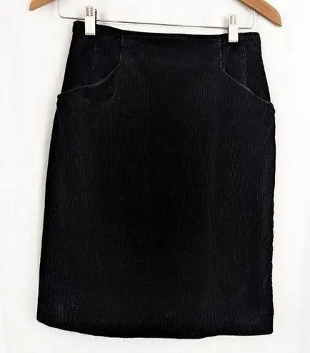 Vintage UK Made Black Cotton Corduroy Skirt Size 10