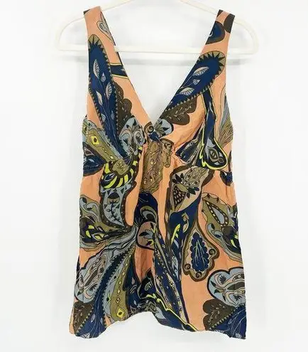 Gala Womens Y2K Vintage Artsy Quiet Luxury 100% Silk Printed Babydoll Top Size L Orange Size L