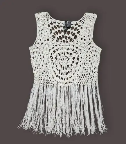 Full Tilt Ivory Knit Fringe Top, Women's Small