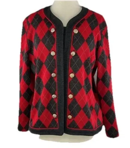 Vintage Stuart Alan Sz 14 Knit Sweater Argyle Knit USA Made Double Breasted Red