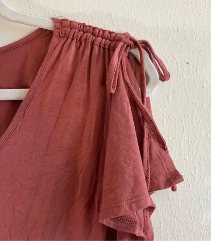 Modcloth  Blouse Dusty Rose/ Mauve Short Flutter Tie Sleeves V Neck Tee Sz 1X EUC